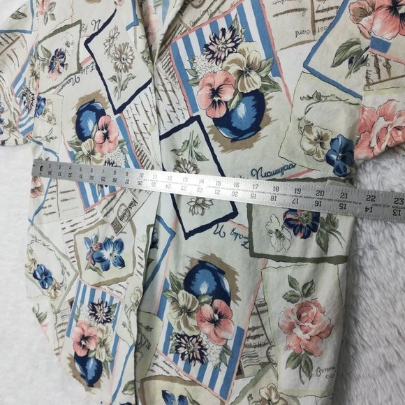 Vintage Caribou Womens Shirt Button Down Short Sleeve Floral Notched Collar XL - Picture 5 of 12